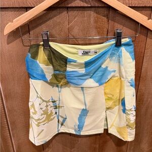 Tiger Mist Blue and Yellow Floral Mini Skirt